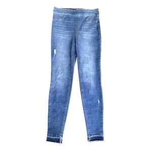 Spanx Jean-ish Ankle Leggings Medium Indigo Distressed Raw Hem Tall Large L/G‎